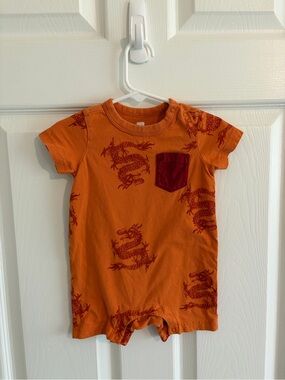 Tea Collection Dragon Print Shortie Romper - Orange China Collection - 6-9 Mo